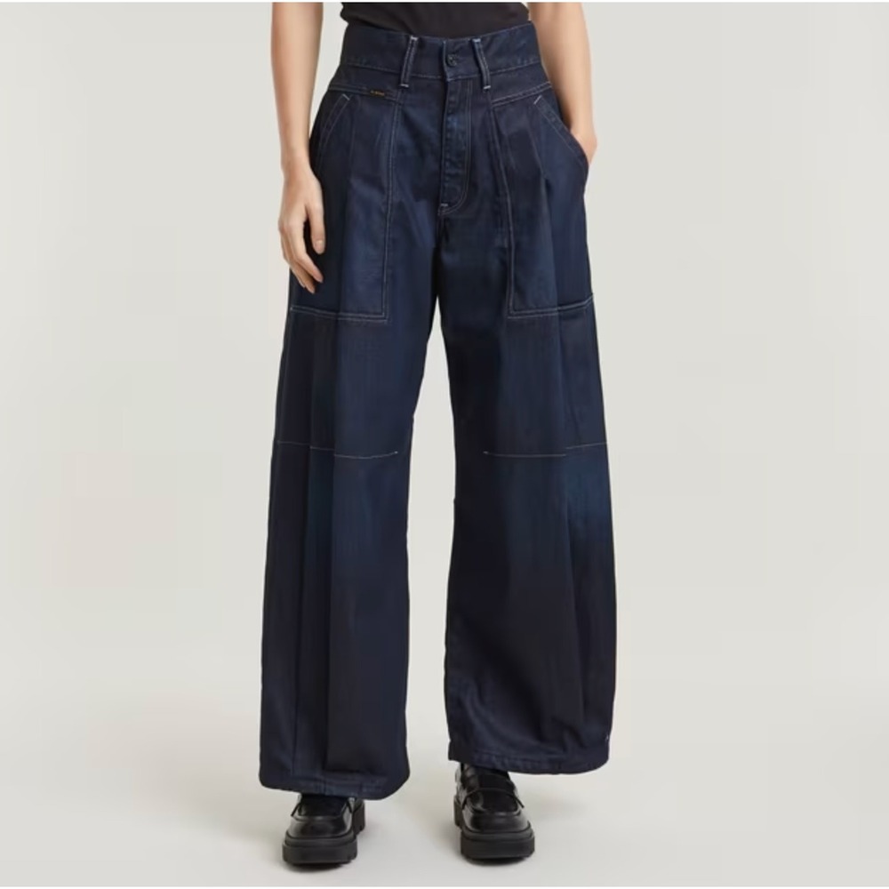 G-Star Raw Pleated Pant Wide Leg‎ Indigo Dark Blue Denim Size 30x32